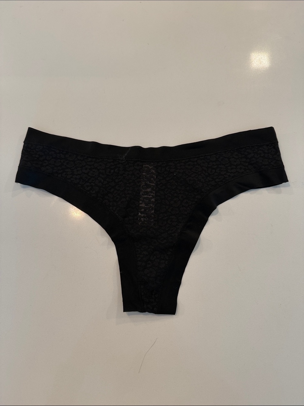 NWT Victoria Secret Black Leopard Lace No Show Thong